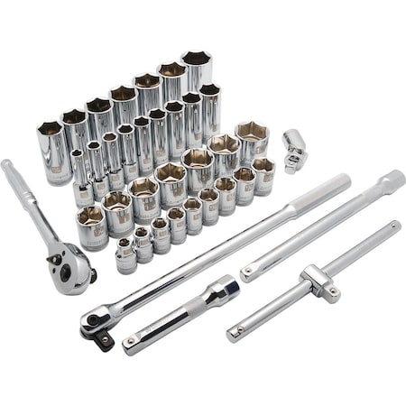 Dynamic Tools 1/2"Dr 38Pcs 6 Point, Std/Deep, SAE Socket Set, 3/8 - 1-5/16" D018012